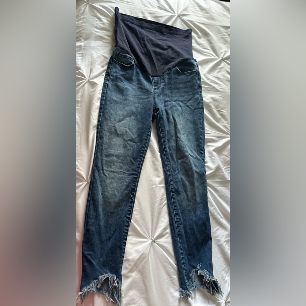 Pinkblush Blue Maternity Jeans with Frayed Hem